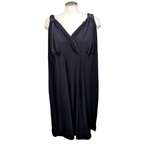 Vintage Dress Plus 5X Black Embellished Bead Trim Event Cocktail Sleeveless LBD - Picture 1 of 5